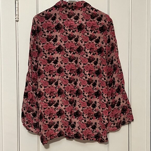 Dhruv Kapoor pink floral button up blouse size medium feminine romantic workwear - Picture 3 of 9